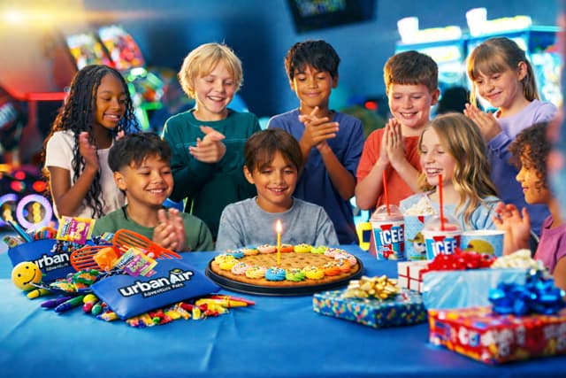 Kids celebrating a birthday party at Urban Air Grand Rapids, Michigan