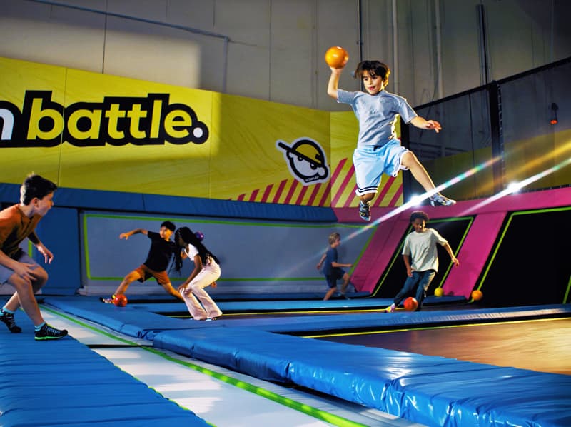 Kids playing dodgeball at Urban Air